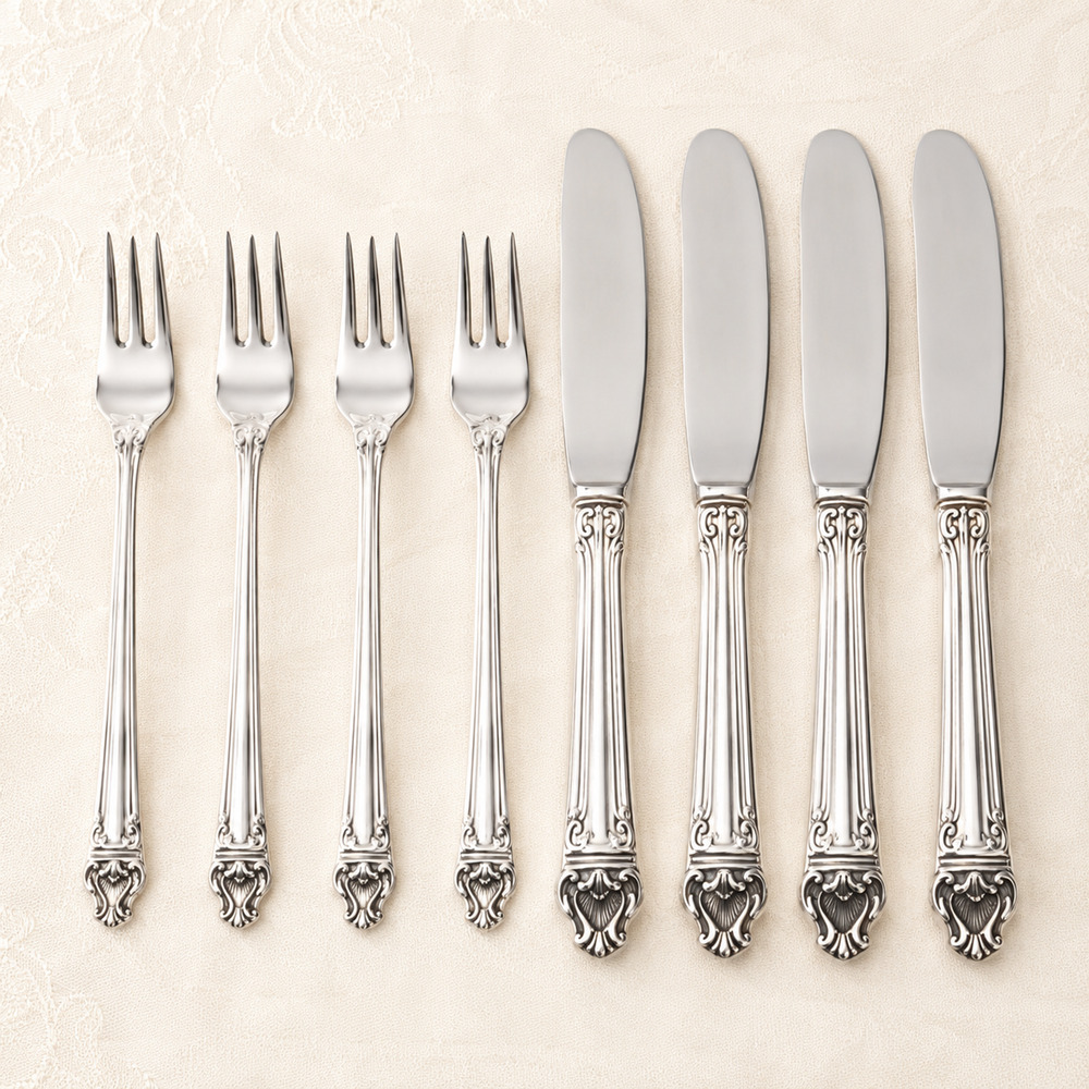 Reed & Barton Burgundy Silverplate Flatware Cocktail Forks Butter Spreaders 8pc